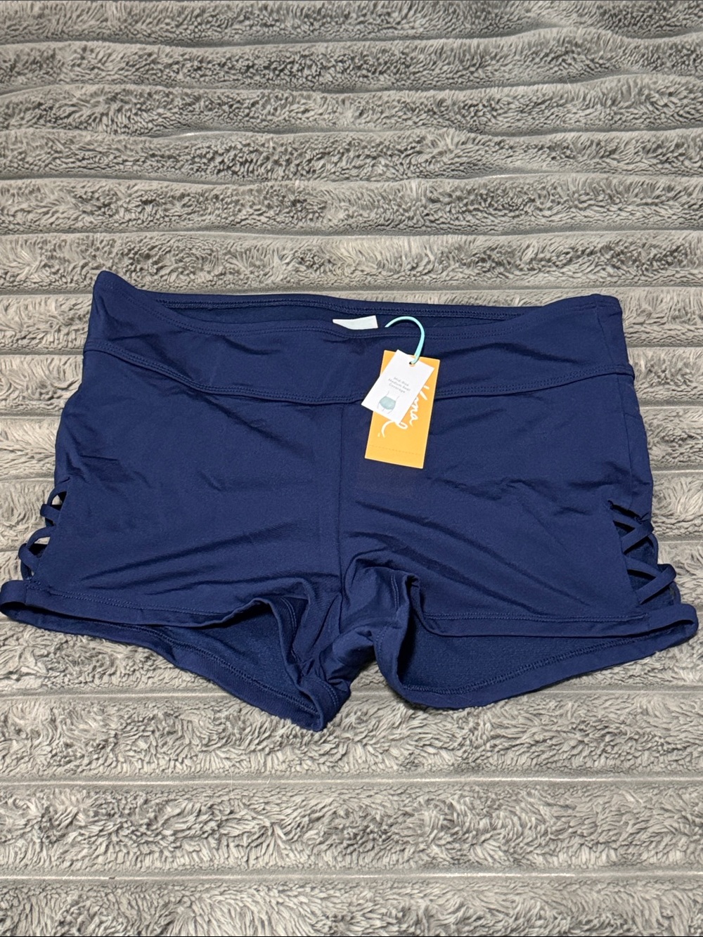 Women’s Navy Swim Shorts with Side Cutouts